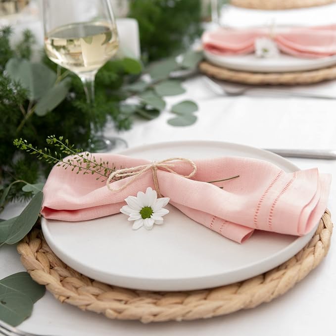 Linen Napkins 20 x 20 inch - 100% Flax Linen Light Pink Dinner Napkins Set of 4 - Hemstitch Cloth Napkin Washable Perfect for Easter, Spring Decor and Wedding - Image 3