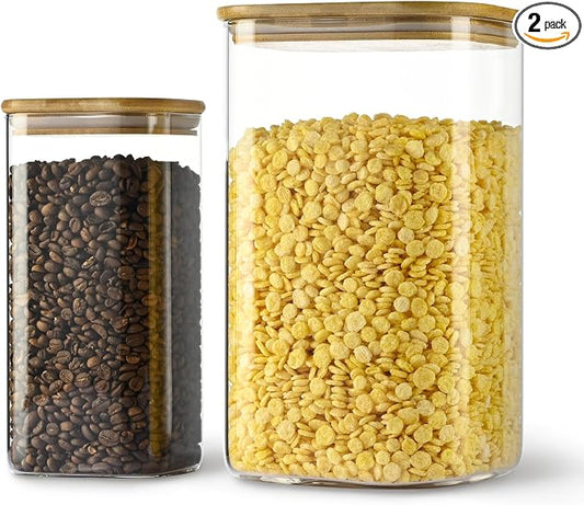 D2scrma 149oz 50oz Airtight Glass Square Storage Canister with Bamboo Lid Set of 2(4400ml*1 1500ml*1) Large Gallon Glass Jars for Sugar, Flour, Cookies and Coffee beans (‎with Black Lable) by Delicatedtoservicecustomer