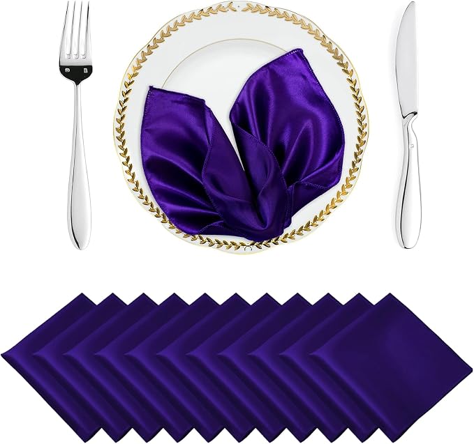 MDS® Pack of 100 Satin Napkins 12 x 12 Inch, Soft Silky Reusable Cloth Dinner Table Napkins for Wedding Décor, Reception, Birthday, Parties, Banquets, Catering, Restaurants & Hotel - Purple by MDS
