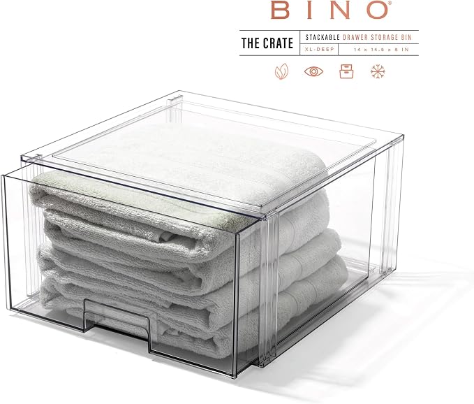 BINO | Stackable Storage Drawers, Tall X-Large - Clear | THE CRATE COLLECTION | Storage Bins With Drawers | Bathroom Organizers | Under Sink Organizer | Vanity Cabinet Home Organization - Image 3