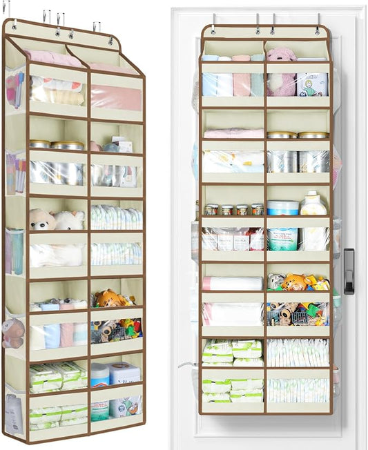 Yecaye 5-Tier Over The Door Organizer Dual-Column, 80lbs Load Over the Door Storage of 10 Compartments, Heavy Duty Door Organizer Hanging for Bedroom Closet Nursery Bathroom Pantry, Beige, 2 Pack by Yecaye