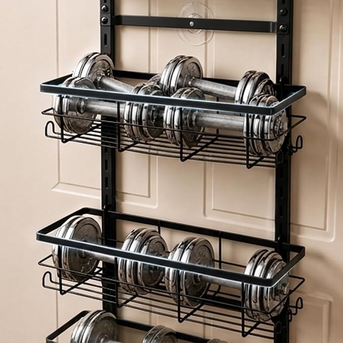 Over the Door Spice Rack 9-Tier Black for Kitchen Pantry | Adjustable 9-tier metal over-door storage rack for kitchen, pantry. Rust-resistant, hooks, suction cups, no-drill. - Image 4