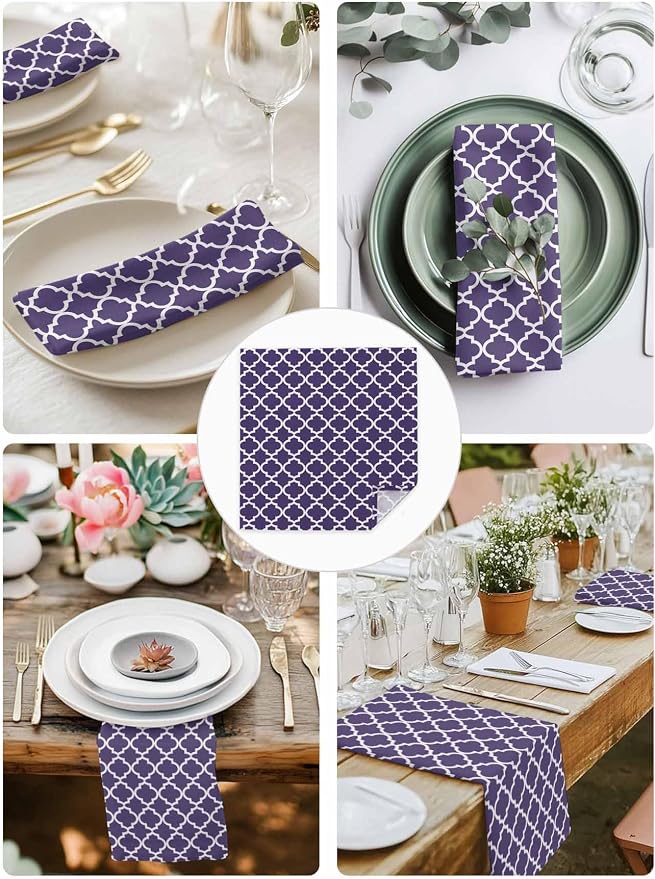 Cloth Napkins Set of 6-20x20 Inches, Purple Moroccon Washable Reusable Table Napkins, Country Chic Ethnic Minimalist Motifs Soft & Absortbent Dining Napkin for Party Wedding Hotel Restaurant - Image 4