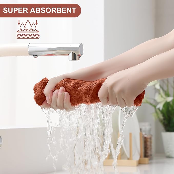 Homaxy 10 Pack 100% Cotton Kitchen Towels and Dishcloths Set, Rust | 12 x 12 Inches and 13 x 28 Inches Kitchen Towels Set, Ultra Soft Absorbent Dish Cloths for Washing Dishes - Image 3
