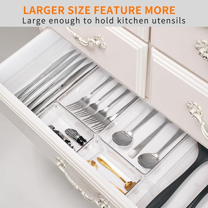 12 Pack Large Clear Plastic Drawer Organizer Trays | MULTI-USE Acrylic Drawer Storage for Kitchen, Bathroom, Makeup, Office, School, Undies | College Dorm Room, Home Apartment Essentials - Image 3