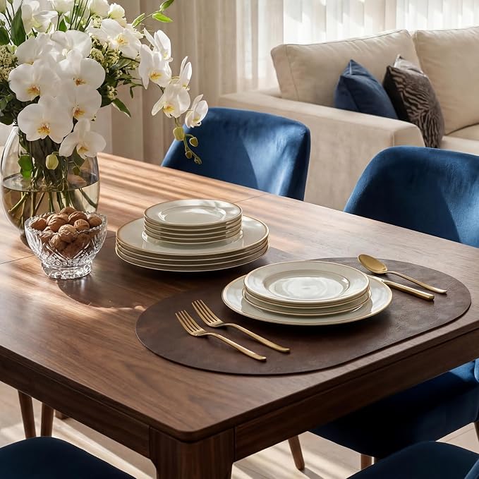 Placemats, Oval Placemats 2mm Ultra Thick Faux Leather Table Mats, Heat Resistant Waterproof Wipeable Dining Mats for Kitchen Table, Set of 12, Coffee - Image 5