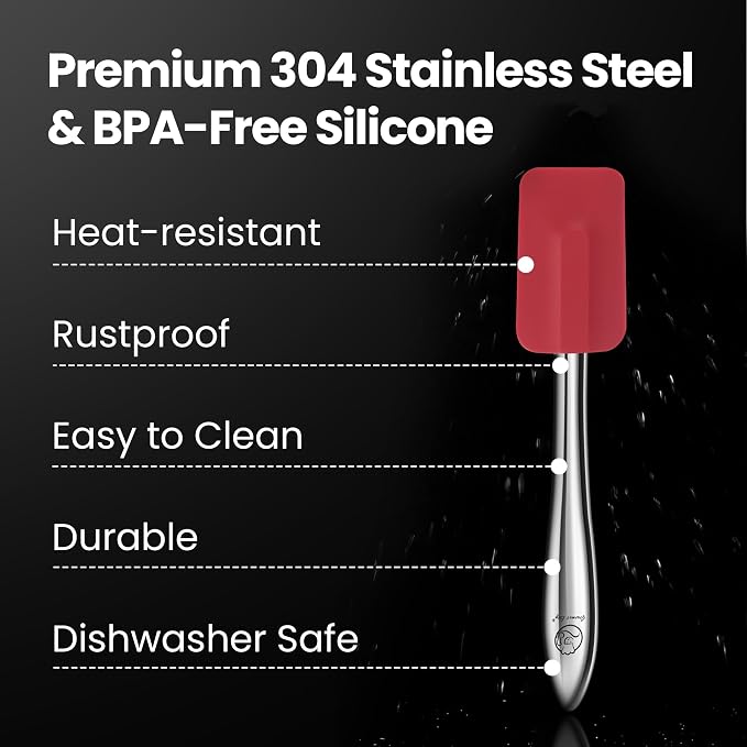 Gourmet Easy 5pcs Silicone Spatula Set with Stainless Steel Handles - Red | Heat-Resistant Silicone Protects Nonstick Cookware, Ergonomic Handles Offer Firm Control, Dishwasher Safe, 5-Year Warranty - Image 5
