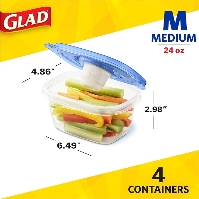 Glad GladWare To-Go Medium Rectangle Snack Containers, 24 Oz, 4 Count, 6-Pk | BPA-free plastic, tight seal, microwave and dishwasher safe, meal prep and lunches - Image 5