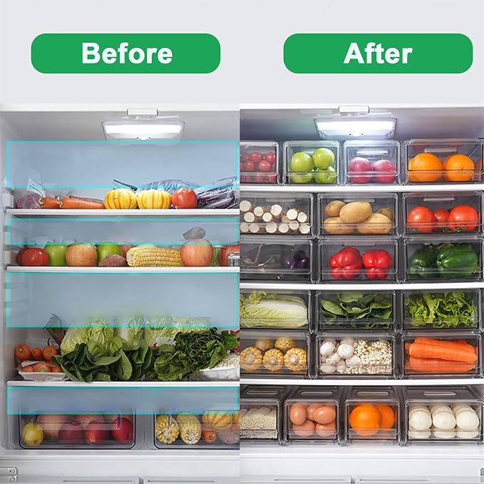 YekouMax Pantry Organization and Storage Bins, Refrigerator Organizer, Plastic Stackable Storage Bins with Drawers, Pull-Out Cabinet Containers for Fridge Kitchen Office (2 PACK, 11.81"x5.31"x 4.52") - Image 6
