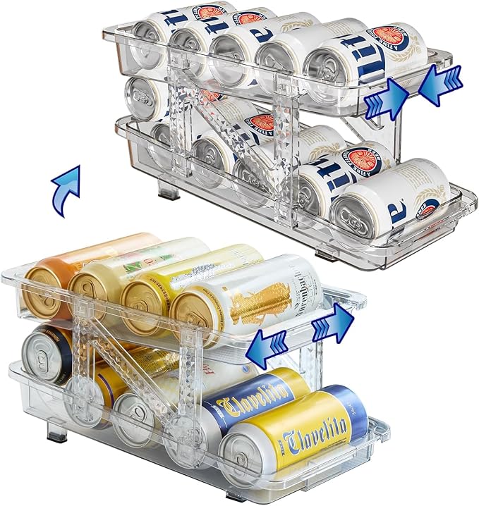 2-Pack Adjustable Can Dispenser for Refrigerator & Pantry - Expandable Width (6.23"-9.37") Gravity-Fed Organizer, Stackable Drink Holder Fits Standard/Tall Cans & Energy Drinks, BPA-Free (Clear-1) - Image 9