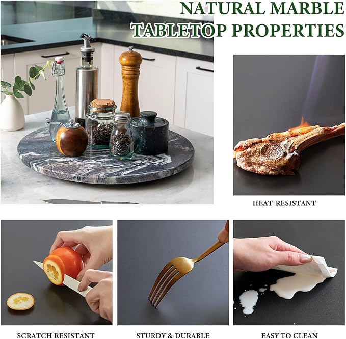 16'' Luxurious Natural Marble Lazy Susan Marble Turntable for Kitchen Dinning, Lazy Susans Organizer for Cabinet, Serving Rotation Spinning Tabletop Organizer Swiveling, Spice Rack Storage - Image 5