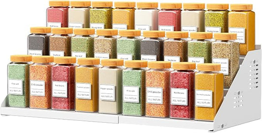 RCHYFEED 3 Tier Expandable Spice Rack Organizer, Height Adjustable,Metal | White, Multi-purpose Metal Display Organizer for Cabinet, Countertop, Pantry and Cupboard Spice Storage by RCHYFEED