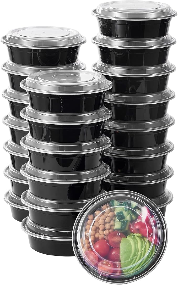 Jaluxing 24 oz 50 ct Round Meal Prep Containers with Lids Plastic Food Storage Lunch Plan To Go Box Disposable Take Out Bowls BPA Free Durable Stackable Microwave Freezer Safe (Formerly FULING) by JALUXING