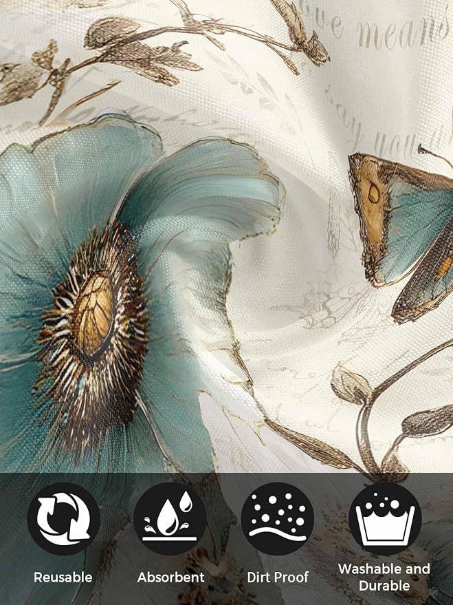 Turquoise Flowers Cloth Napkins Washable Set of 6, 20 x 20 Inch Reusable Rustic Spring Botanical Floral Butterfly Dinner Table Napkins Cloth Bulk for Weddings Kitchen Restaurants Hotel Events Parties - Image 8