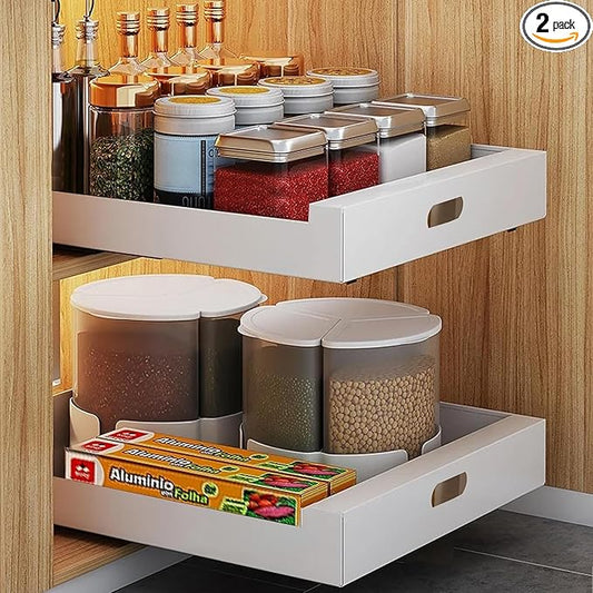 bealy 21'' Deep Cabinet Organizer Adhesive, 10'' Wide Pull Out Cabinet Organizer for Face Frame or Frameless Cabinets, Roll Out Shelves for Kitchen Cabinets, Pantry Shelves, Bathroom, 2 Pack by bealy