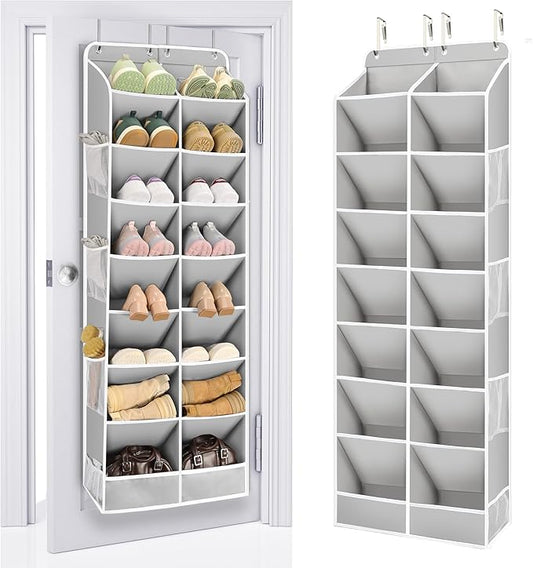 ULG Over The Door Shoe Organizer with 16 Large Pockets, Hanging Shoe Rack for Closet Door, Space Saving Shoe Storage for Boots, Heels & Sneakers,Grey by ULG