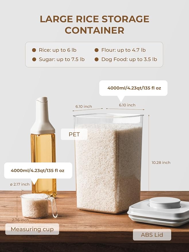 4.22Qt Airtight Food Storage Containers with Pop Lids, Set of 2 Pantry Jars | Large Clear Canisters for Flour, Sugar, Cereal, Oats, Rice and Bulk Dry Goods, Stackable for Cabinets and Baking Stations - Image 4