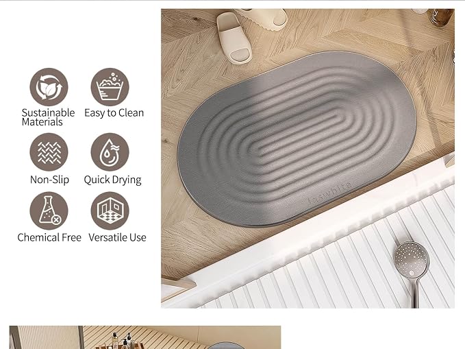 Stone Dish Drying Mat - Large Foldable Marbled Quick Drying Dish Mats, Stone Coasters Set of 4 Collapsible Ultra Absorbent Diatomaceous Earth Mats for Kitchen Counter Bathroom (Grey_Oval) - Image 4