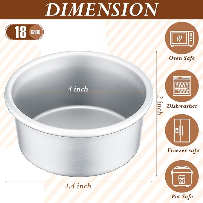 Gerrii 18 Pcs 4 Inch Cake Pans Nonstick Aluminum Small Round Cake Baking Pans Molds for Cheese, Pizza, Quiche, Home Party Baking Supplies, Leakproof and Easy Release - Image 2