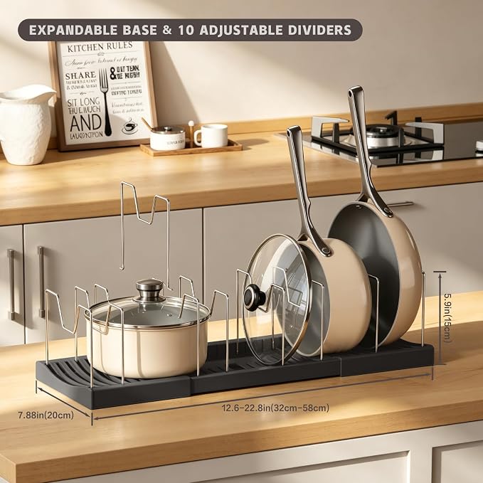 Magheo 2 Pack Pots and Pans Organizer Under Cabinet, Expandable 12.6"-22.8" Kitchen Cabinet Organizer Holder with 10 Adjustable Dividers for Food Storage Container Lid, Cookie Sheet, Cookware(Black) - Image 2