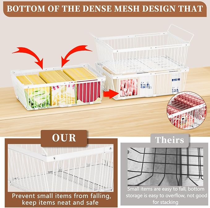 Large Freezer Organizer Bins for 10 to 20 Cu.Ft,3 Pack , Leak-Proof Bottom | ANJUBANFreezer Organizer Bins, Stackable,expandable,foldable,With handle Wire Storage Container Baskets for Sort Frozen Meats - Image 2