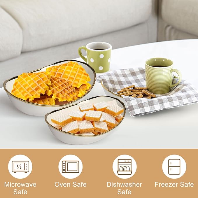 Fruit Bowl for Kitchen Counter, 3 Tier Fruit Basket for Counter, Ceramic Holder, Tiered Stand with Metal Stand, Detachable Rack for Fruit Vegetable Snack Dessert Storage (White) - Image 2