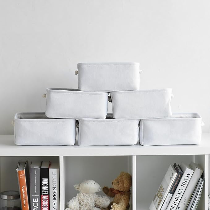 Storage Basket for Gifts Empty - 11.8x7.8x5.2 inch 1 Pack Fabric Storage Cubes, Nursery Organizers and Storage for Closet Cloth Toy Book (White) - Image 4