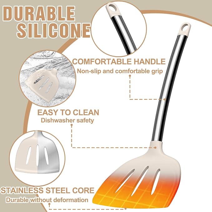 Kitchen Utensils Set-Umite Chef 34 Pcs Silicone Cooking Utensils Set for Nonstick Cookware-Silicone Spatulas Set, Stainless Steel Handle-Khaki Kitchen Gadgets Tools, Pots and Pans Accessories - Image 6