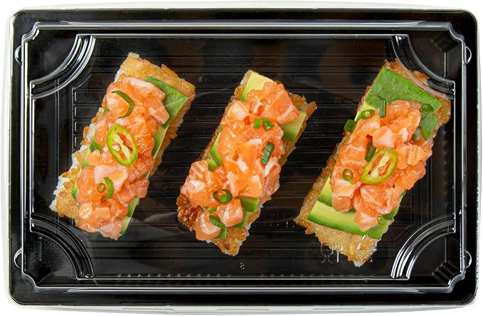 Restaurantware Plastic Sushi Trays 100 Pack of 8.2 x 5.3 x 1.57 Inch With Clear Lids Leak-Resistant Sushi Take Out Boxes Stackable Containers For Grab-And-Go - Image 11