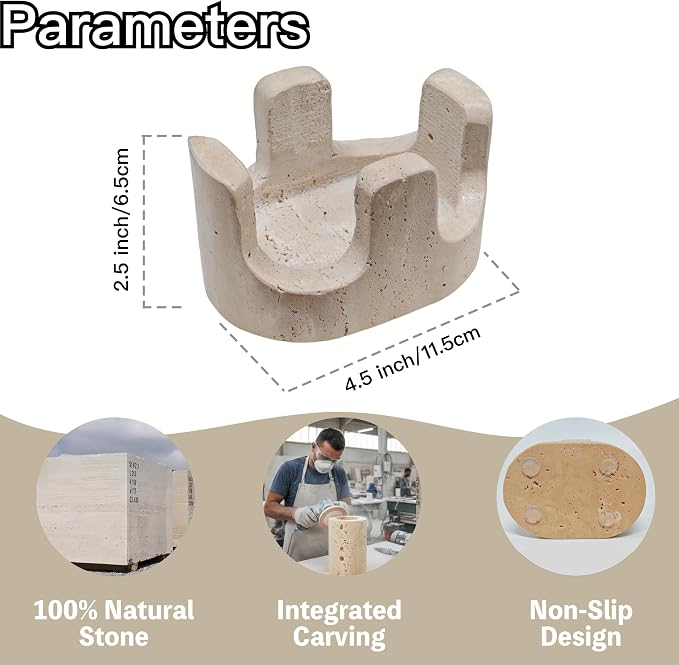 Travertine Sponge Holder for Kitchen Sink, 2-in-1 Sponge & Brush Holder, 2 Slot Natural Stone Sink Caddy for Countertop, Keeps Countertops Dry, Non-Slip Base, Elegant Kitchen Decor, Beige - Image 2
