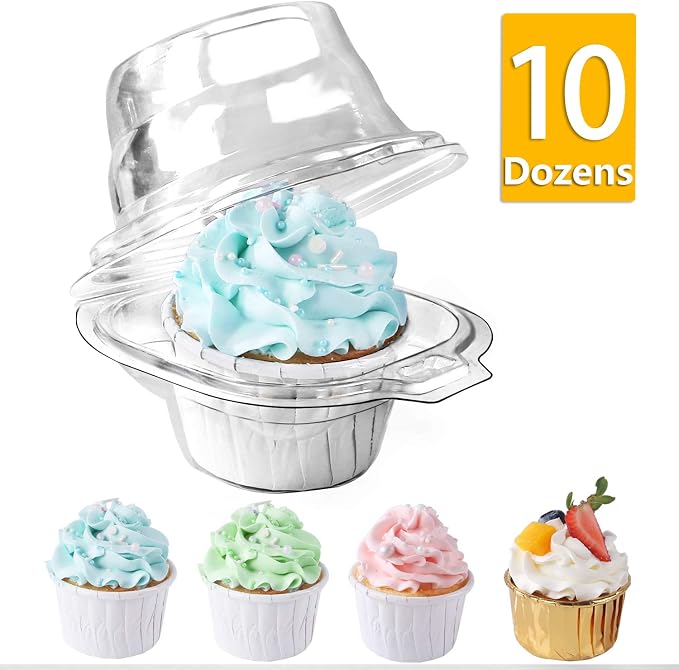 120 Packs Individual Cupcake Containers Stackable Single Compartment Cupcake Disposable Carrier Holder Box Deep Dome Clear Plastic BPAFree (120 counts) - Image 6