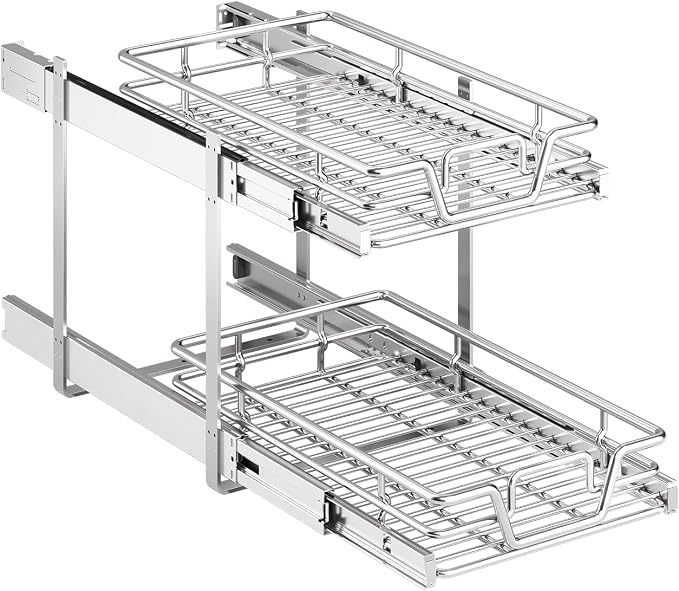 2-Tier Kitchen Cabinet Pull Out Shelf and Drawer Organizer Slide Out Pantry Storaqe Basket in Multiple Sizes (14" W x 21" D) by Unknown