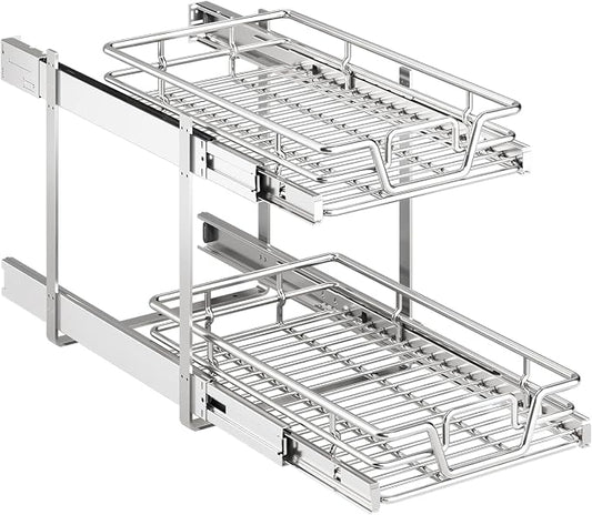 2-Tier Kitchen Cabinet Pull Out Shelf and Drawer Organizer Slide Out Pantry Storaqe Basket in Multiple Sizes (14" W x 21" D) by Unknown