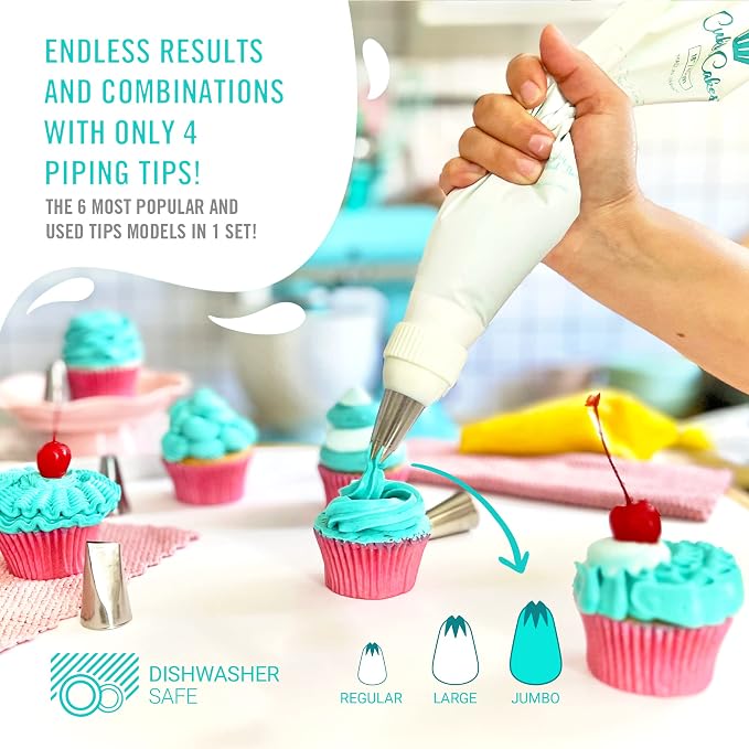 Professional Icing Tips Set (7pcs): Reusable Pastry Bag + 4 Extra Large Piping Tips (849, 869, 829, 808), for Decorating Cupcakes, Cakes & Churros - Piping Nozzles Kit Made in Korea & Japan - Image 2
