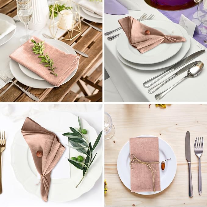 Cotton Linen Cloth Napkins, Set of 12 Pink Linen Napkins 40x40cm, Soft Reusable Linen Napkins for Dining Table Napkins for Christmas Wedding Birthday - Image 6