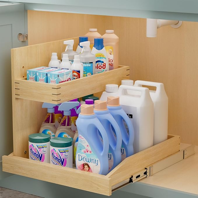 LOVMOR Soft Close Under Sink Organizer 22½” W x 21” D, Pull Out Cabinet Organizer with U Bracket, 2 Tier Slide Out Shelf for Kitchen Bathroom Sink(Left) - Image 5