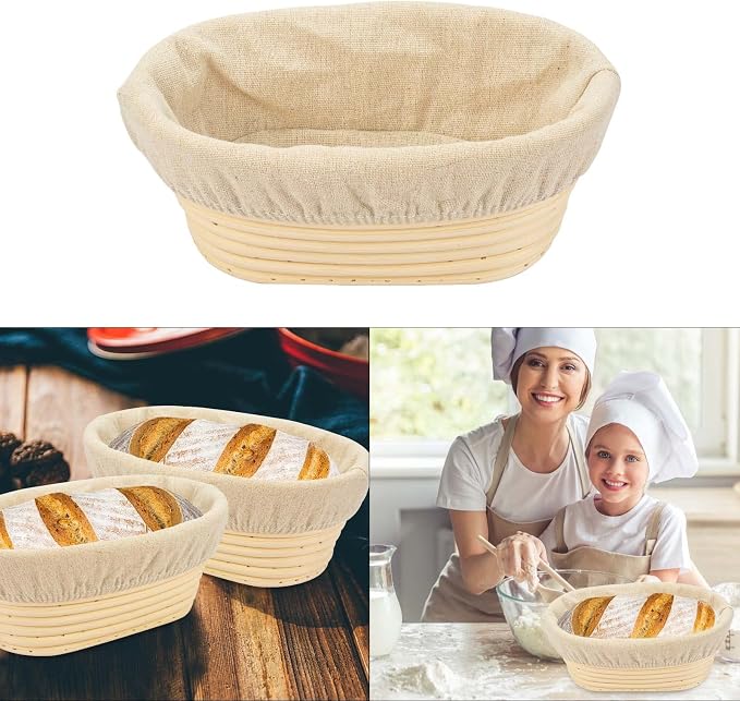 2 PCS 8 inch Oval Long Banneton Brotform Bread Dough Proofing Rising Rattan Basket & Liner for Professional & Home Bakers - Image 6