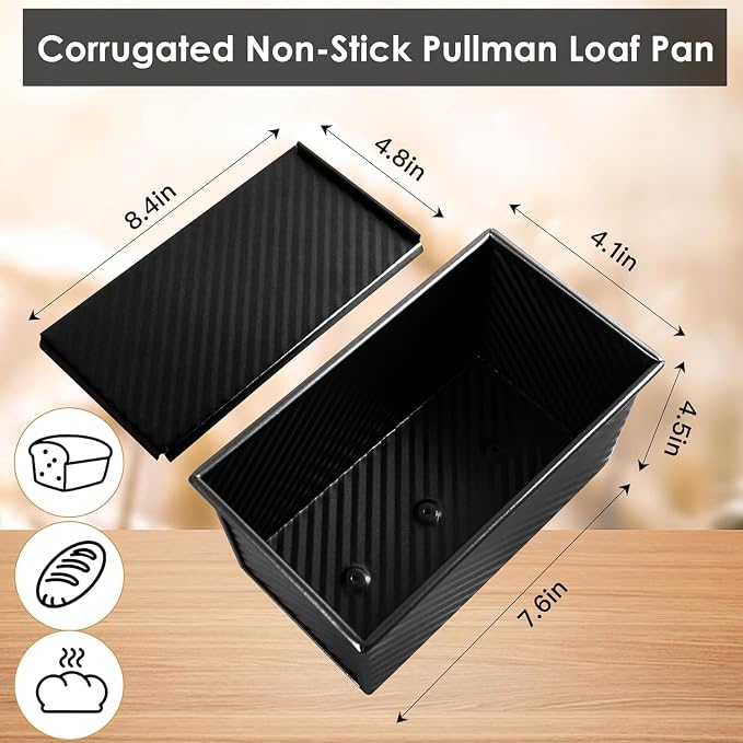 2pack 1LB Black Pullman Loaf Pan with Lid, Non-Stick Sandwich Bread Loaf Pan, Easy Release Bread Pan with Lid for Homemade Bread - Image 5