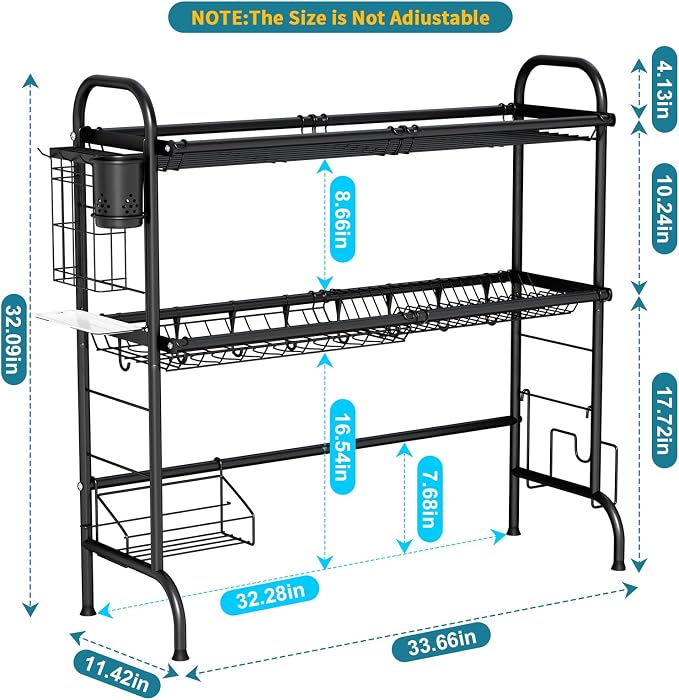 HOWDIA 3-Tier Over The Sink Dish Drying Rack,Stainless Steel Dish Rack | With Cutlery Holder & Chopping Board Rack, 33.9” x 11.4” x 32.3” for Maximum Kitchen Storage, Black - Image 3