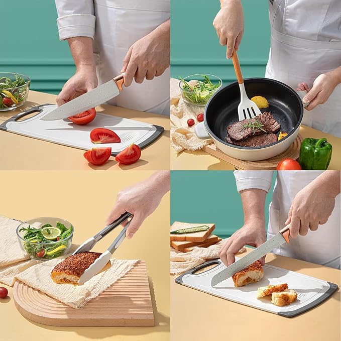 Kitchen Utensils Set,Caliamary 19 PCS Cooking Utensils Set with 360° Rotating Holder,Non-Stick Heat Resistan Kitchen Tools and Gadgets with Anti-slip Handle,Silicone One-Piece Molding (White) - Image 5