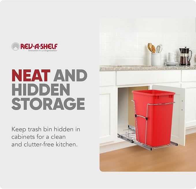Rev-A-Shelf Pullout Trash Can for Kitchen Cabinets 35 Qt Garbage Waste Recyling Bin with Full Extension Slides, Red, RV-12KD-16C-S - Image 5