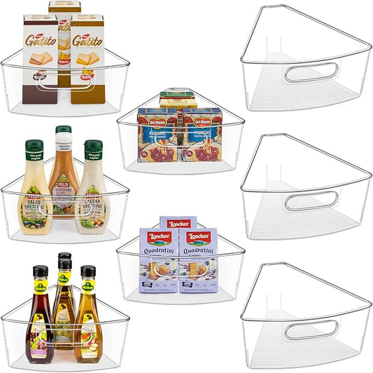 Lazy Susan Cabinet Organizer Bins for 26"/ 28"/ 32" Diameter | Corner Organizer, Plastic Cabinet Storage Bin, 1/8 Wedge - Food Safe, BPA Free, with Non-Slip Pads (for 32" Diameter, 8 Pack) by JEISSLIA