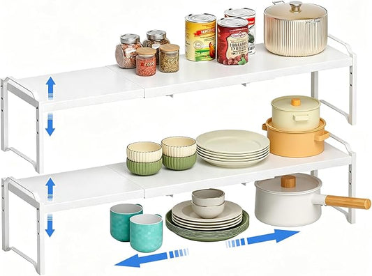 Metal Storage Shelves For Kitchen Pantry, Cabinet Shelf Organizer, Adjustable Height, Expandable Length, Stackable Design,50 LBS Load Capacity, For Dishes Spices Cans Plates Cans Bottles Cups Mugs by X-cosrack