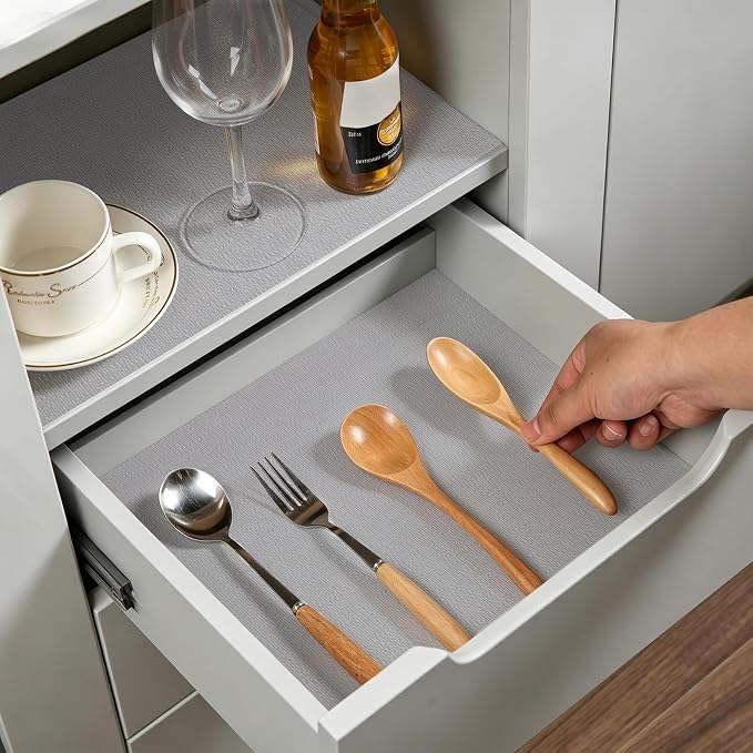 Shelf Liner for Kitchen Cabinets and Drawers, 18" x 240" Light Gray | Non-Adhesive Design, Waterproof & Non-Slip Protection, Easy Cut to Fit, Washable and Reusable, Pantry Storage - Image 8