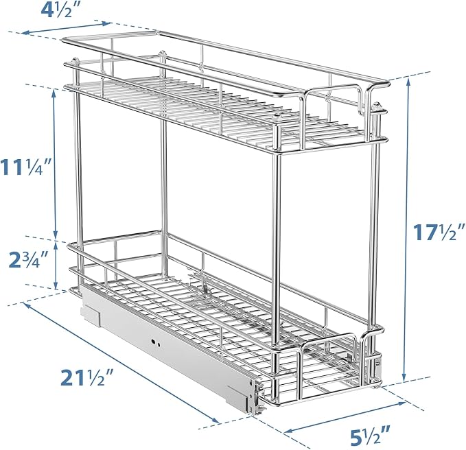 ROOMTEC Pull Out Spice Rack for Narrow Cabinet (5½" W X 21" D),2 Tier Slide Out Cabinet Organizer and Pull Out Shelves Under Cabinet Storage for Kitchen, Chrome - Image 5