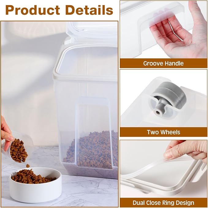 4 Pack Rice Storage Container With Wheels Plastic Airtight Lid Flour Container Bin for Dog Pet Cereal Grain Dry Food, 15 Liter / 30 lbs - Image 3