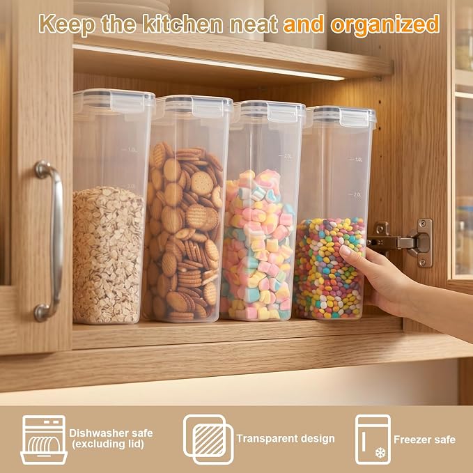 VINATO Set of 4 2.8L Airtight Storage Jars - BPA Free, Clear and Stackable Food Storage Boxes - with 24 Labels - For Cereals, Pasta, Flour - Image 4