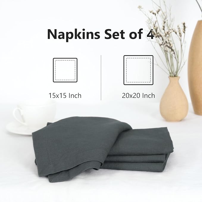 100% Linen Dinner Napkins 15x15 Inch,Soft and Breathable French Flax Cloth Napkins,Stone Washed Set of 4(Grey) - Image 2