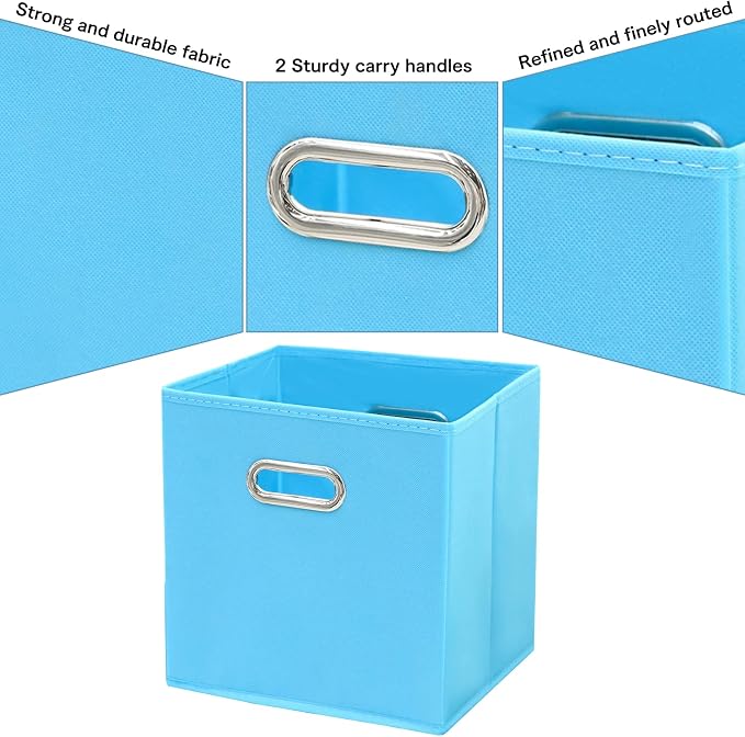 Black Fabric Cubby Storage Bins,13x13x13 Inches ,Cube Organizer Bin Foldable Storage Boxes with Dual Handles Fabric Organizer Box and collapsible Storage basket,Set of 3,Blue - Image 6