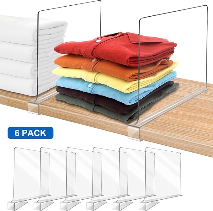 11 Inches [Extra Tall Version] Clear Shelf Dividers for Closet Organization and Storage, 6 Pack Purse Organizer for Closet Acrylic Adjustable Bookshelf for Organization, Perfect for Sweater, Clothes - Image 9